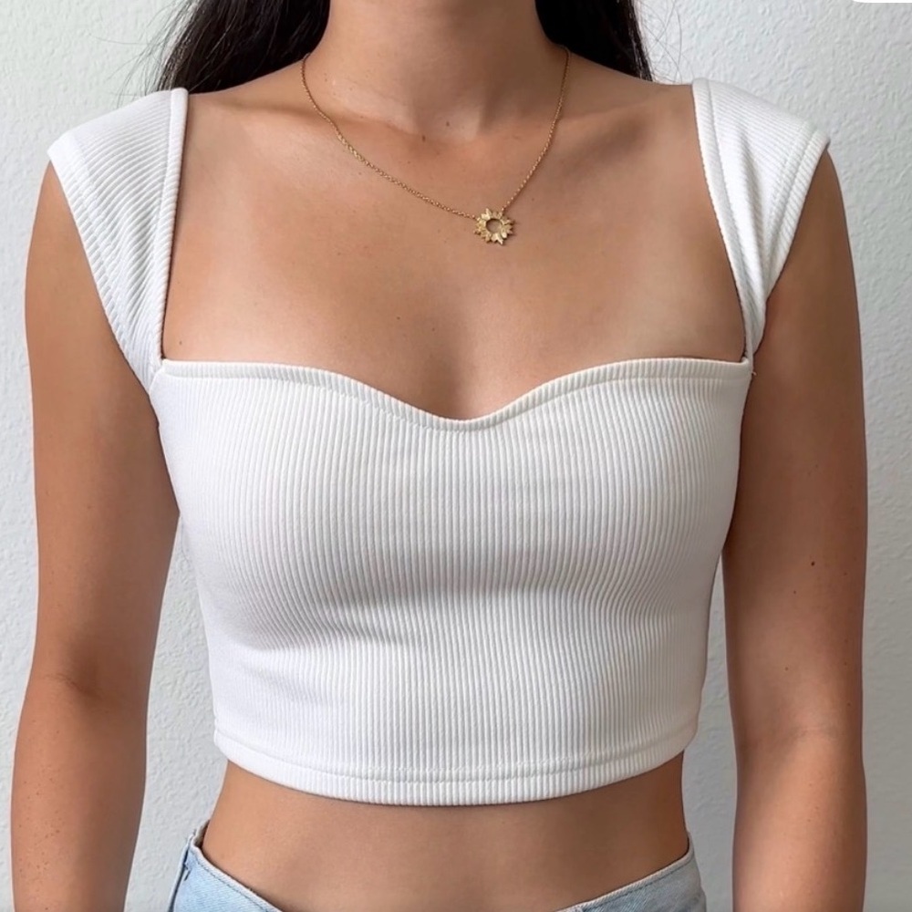 Women’s White Ribbed Sweetheart Crop Top